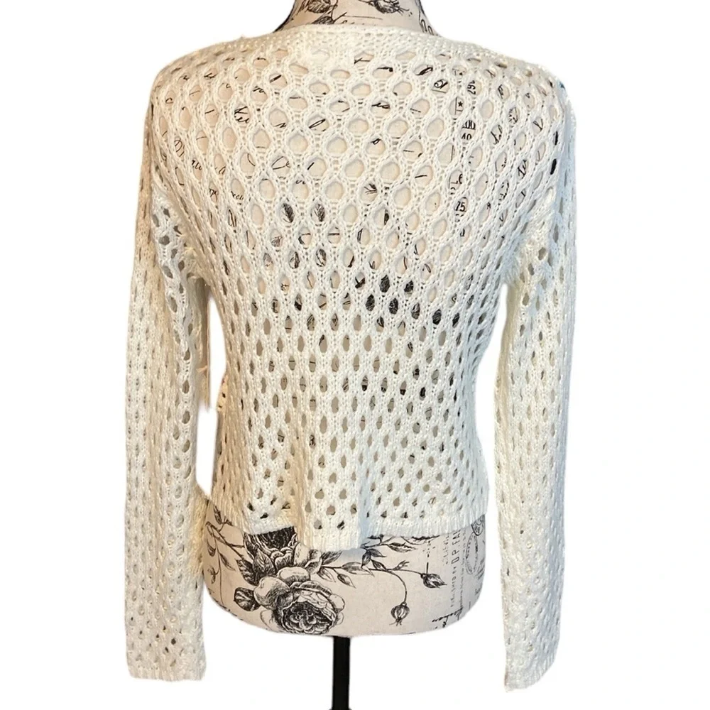 Luna Ivy Juniors Boho Crochet Cardigan Granny Square Cream Multi Size S New - Picture 3 of 6